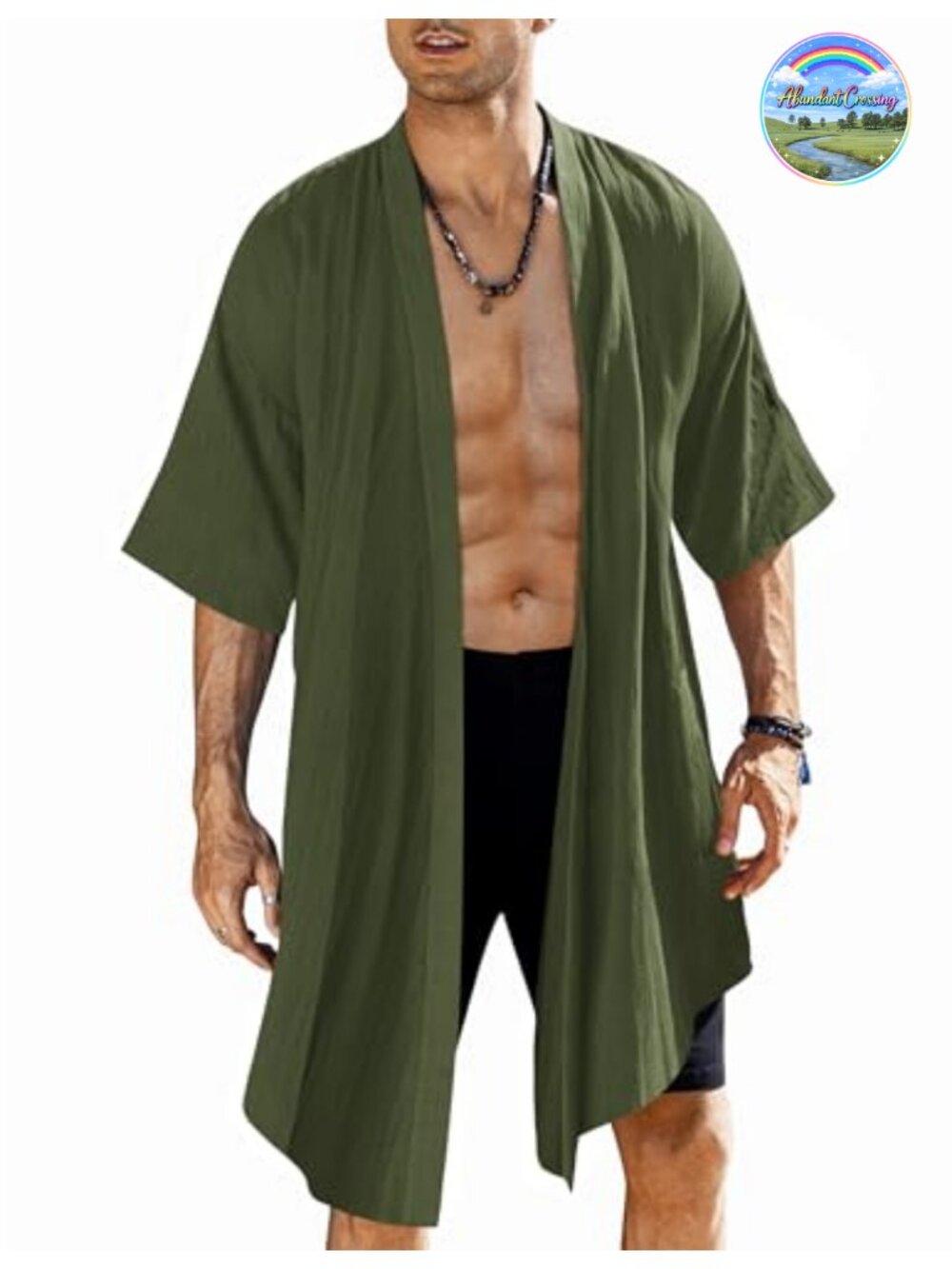 COOFANDY Men's Long Shawl Collar Linen Cardigan Lightweight Kimono Robe
